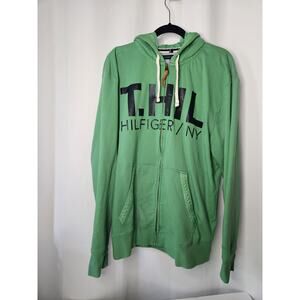 Tommy Hilfiger Men's Big Logo Full Zip Hoodie Size XL Green Navy Letters